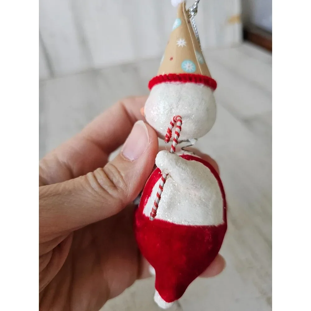 Snowman bobblehead candy cane ornament nodder Xmas tree‎ velvet